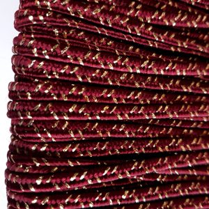 Cordoncini sotache rayon con filo metallizzato, bordeaux e oro.