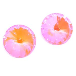 Cabochon rivoli in cristallo, tondo, colore rosa.